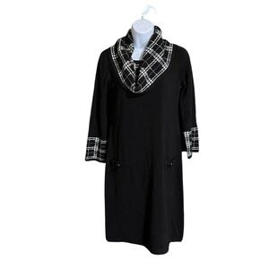 Eliza J Black & White Cowl-neck Sweater Dress with 3/4 Bell Sleeve Womens‎ XS